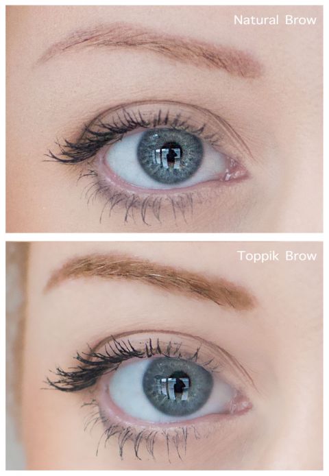 My natural brow compared to my brow wearing Toppik Brow Building Fibers