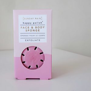 Sunday Rain Pink Face and Body silicone sponge inside pink and rose gold packaging